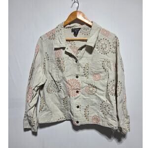 Alexandra Bartlett Tan Linen Embroidered Lightweight Jacket Size 1X